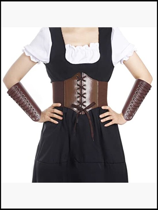 Faux Leather Corset Belt Gauntlet Set Medieval Renaissance Cosplay Accessory main image 4